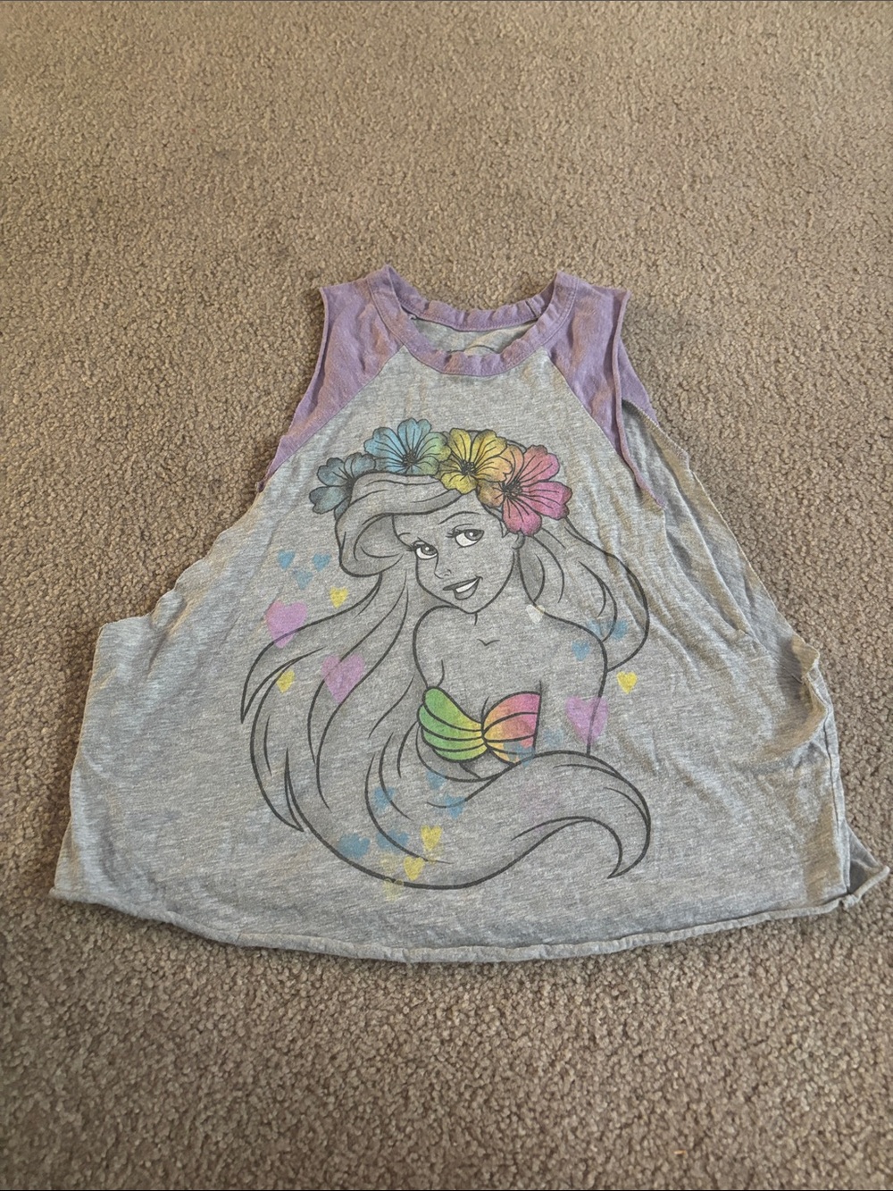Disney: Little Mermaid Ariel Floral Graphic Tank Top - Gray & Purple size M